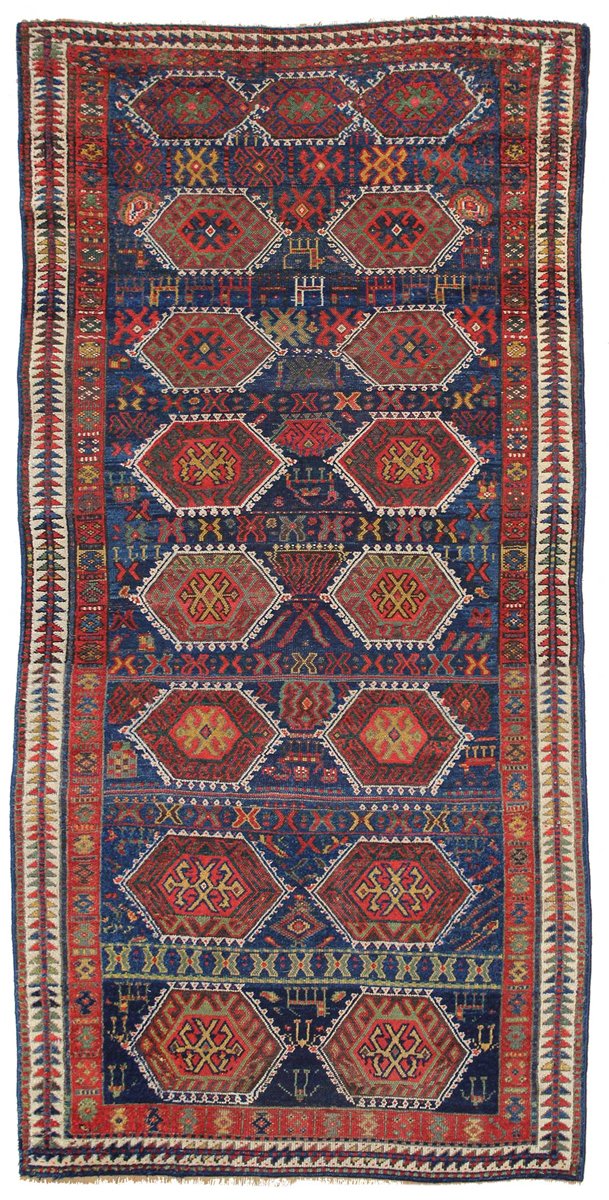 Antique Jaffe Kurd handwoven tribal rug, JF6024: richly colored, detailed geometric pattern.
