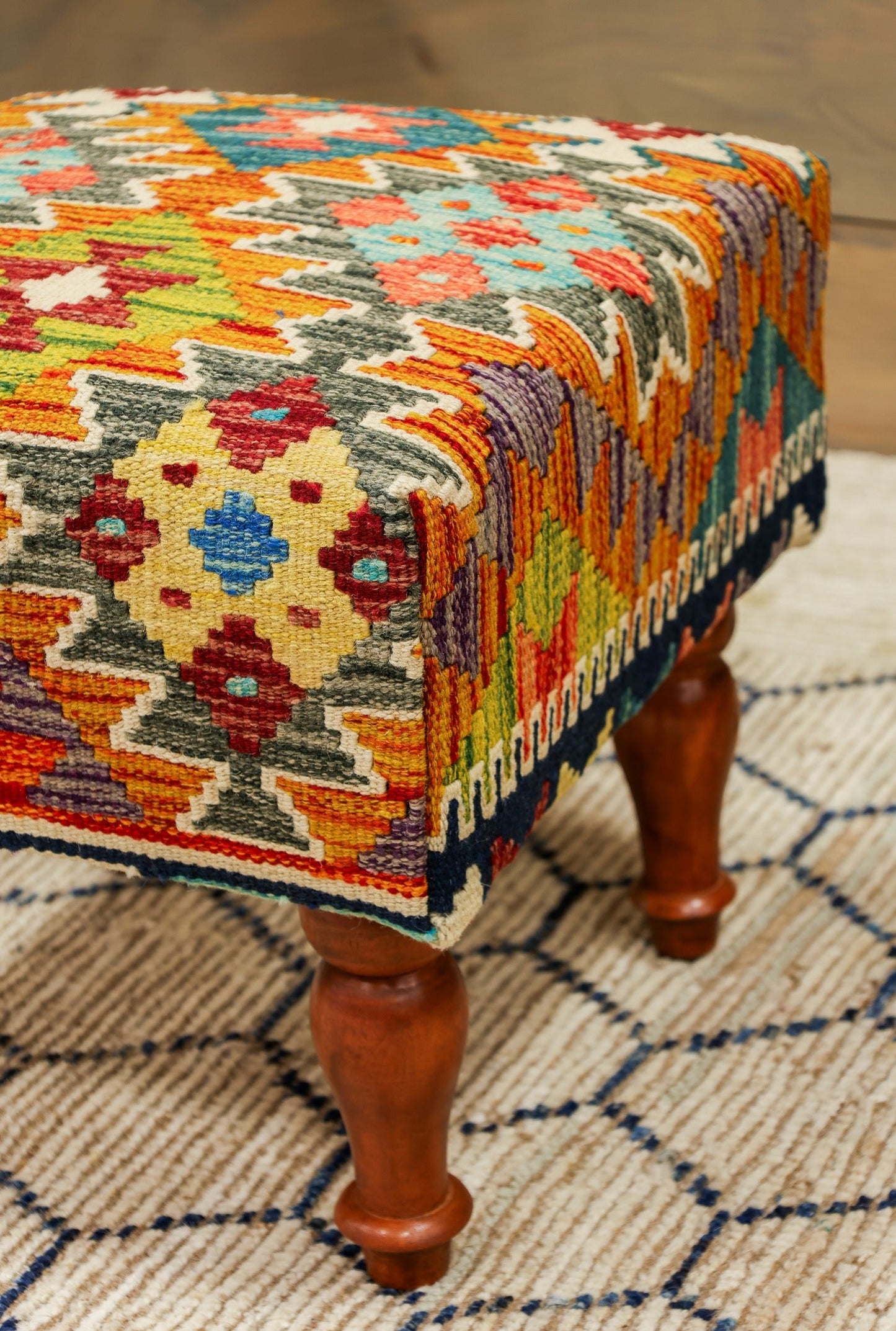 Uzbek Kilim Rug Foot Stool, J80239