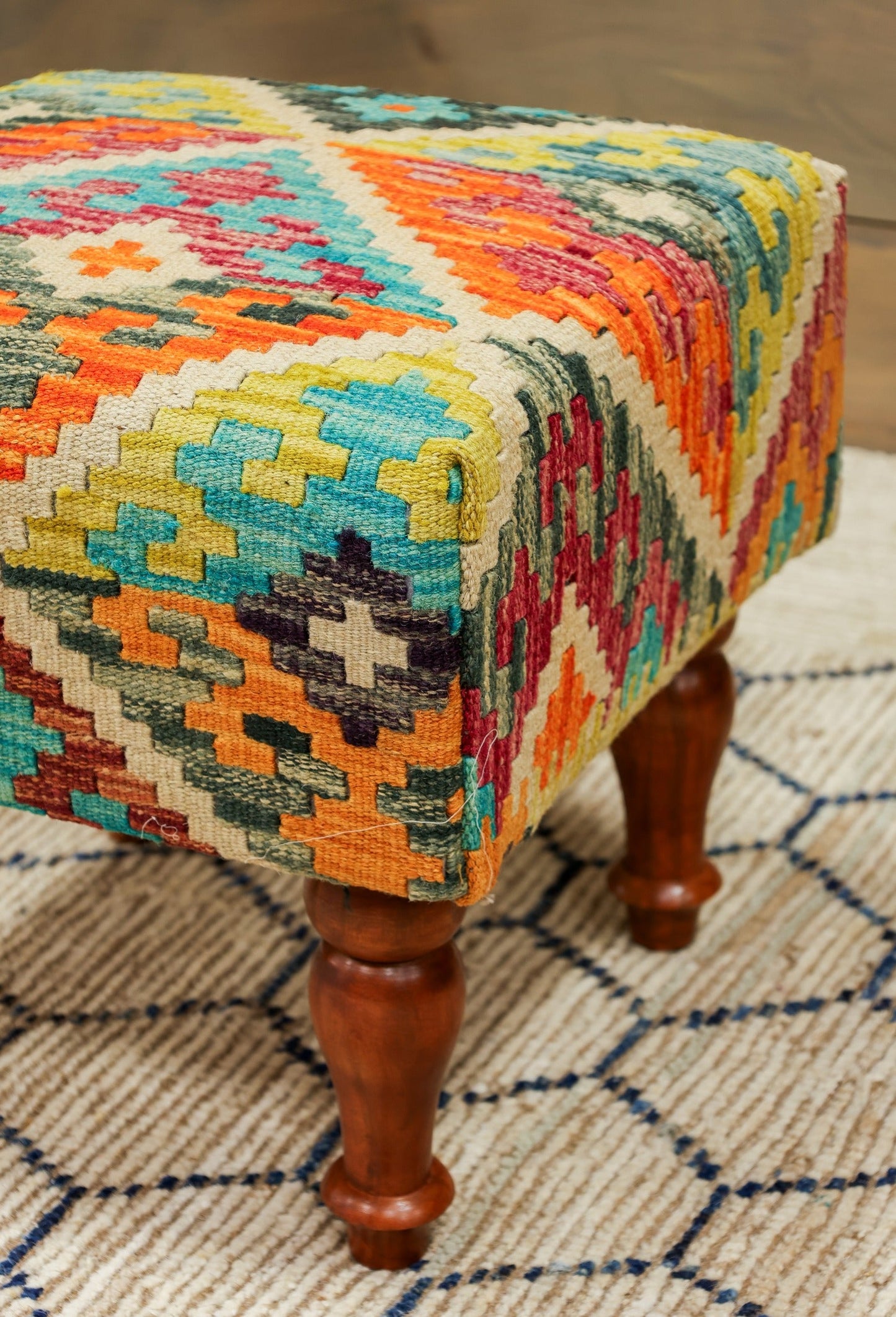 Uzbek Kilim Rug Foot Stool, J80240