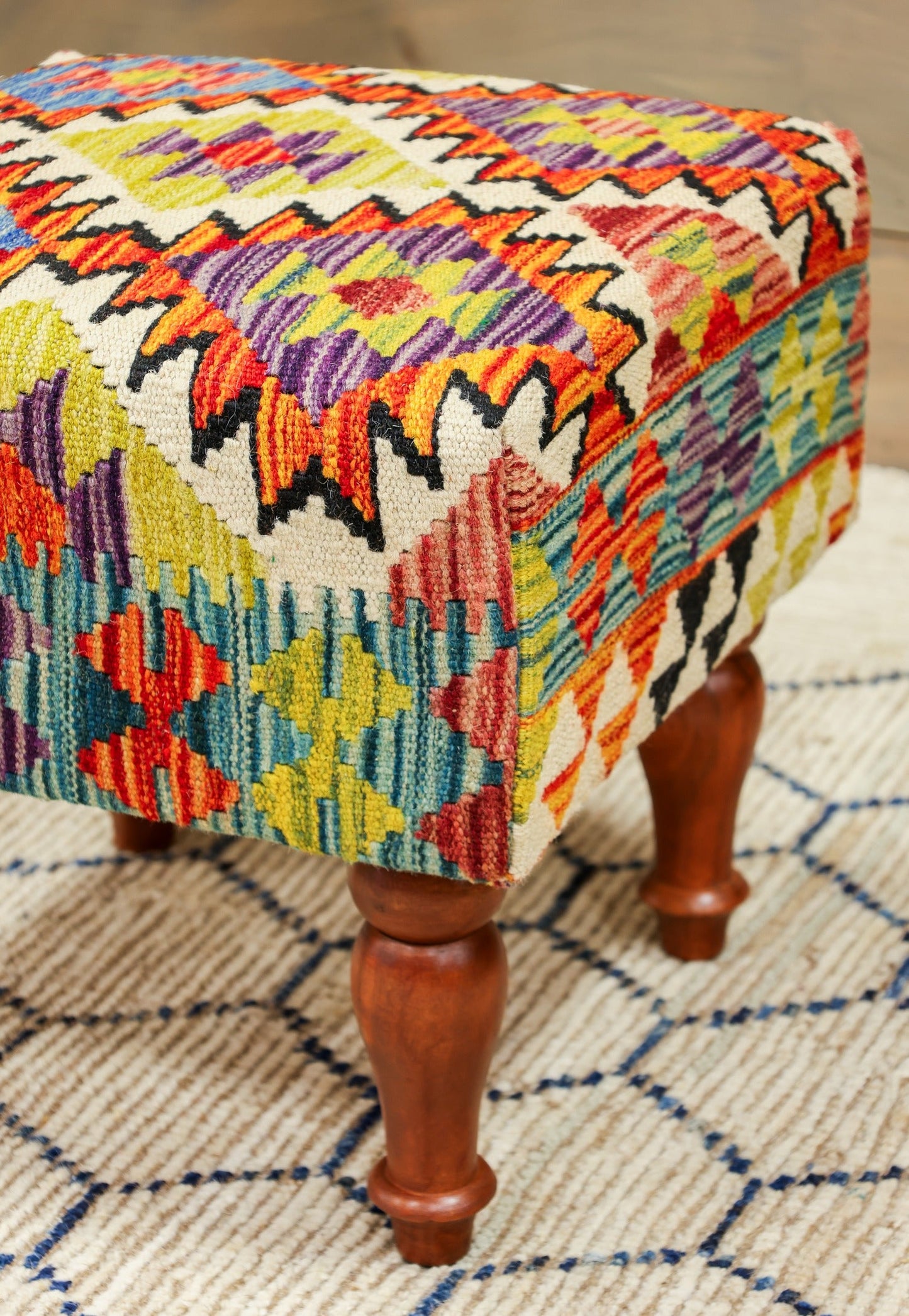 Uzbek Kilim Rug Foot Stool, J80245