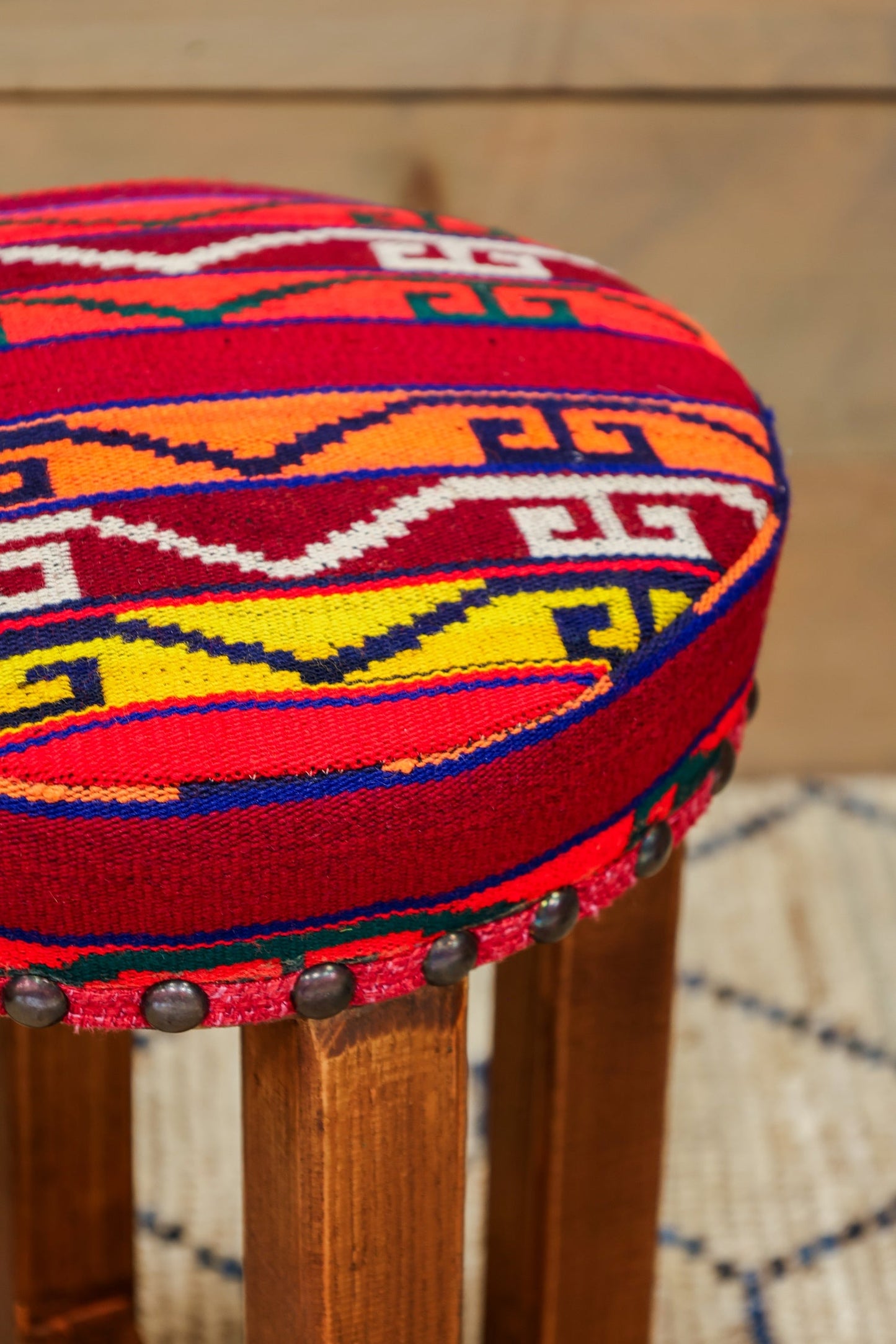 Small Uzbek Kilim Rug Stool, J80255