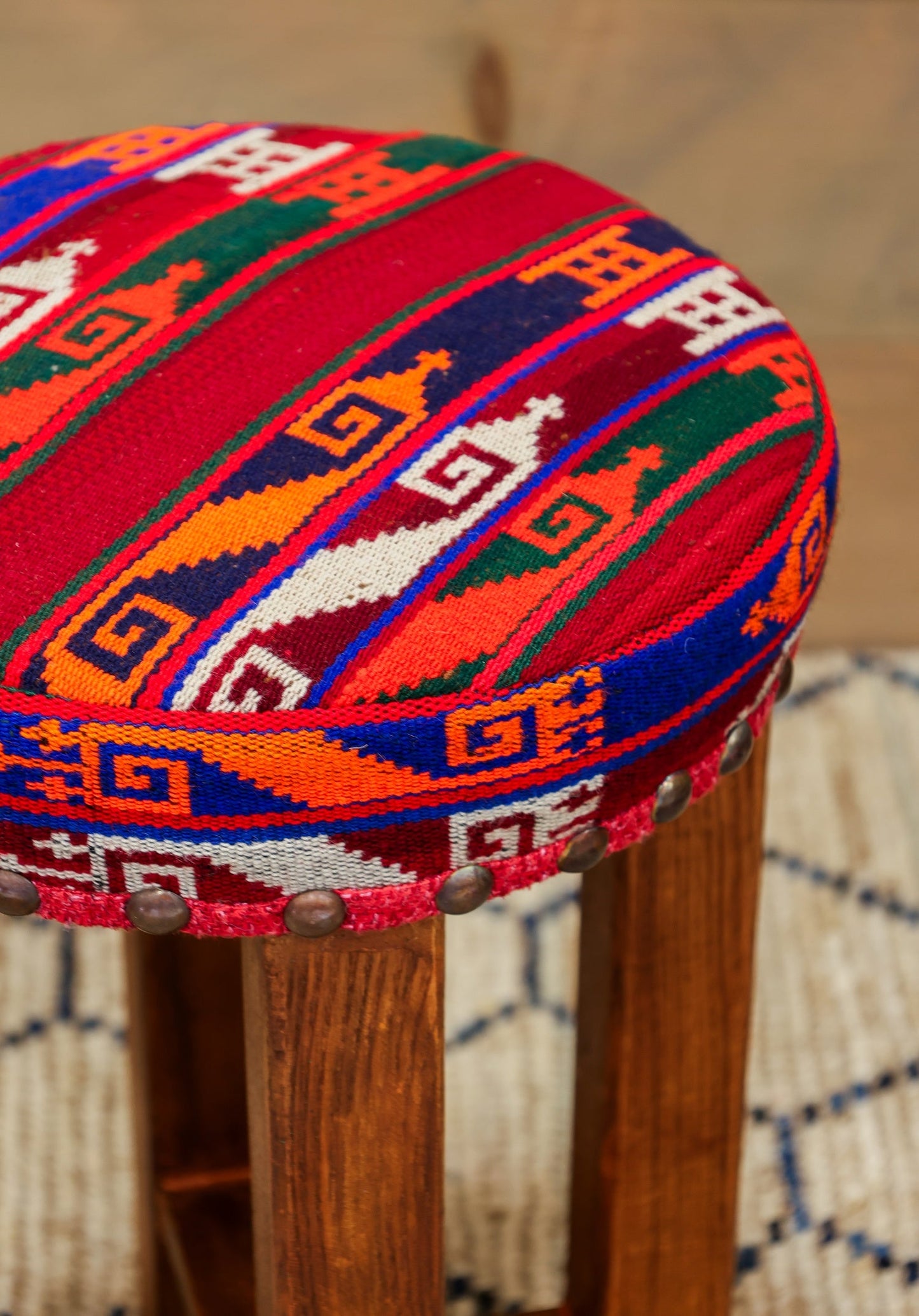 Small Uzbek Kilim Rug Stool, J80258