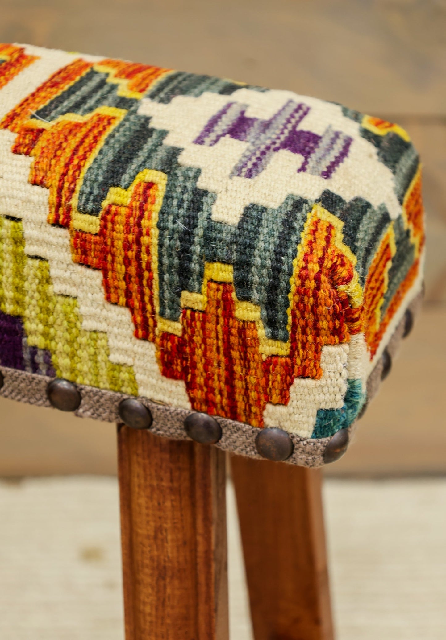 Small Uzbek Kilim Rug Stool, J80269