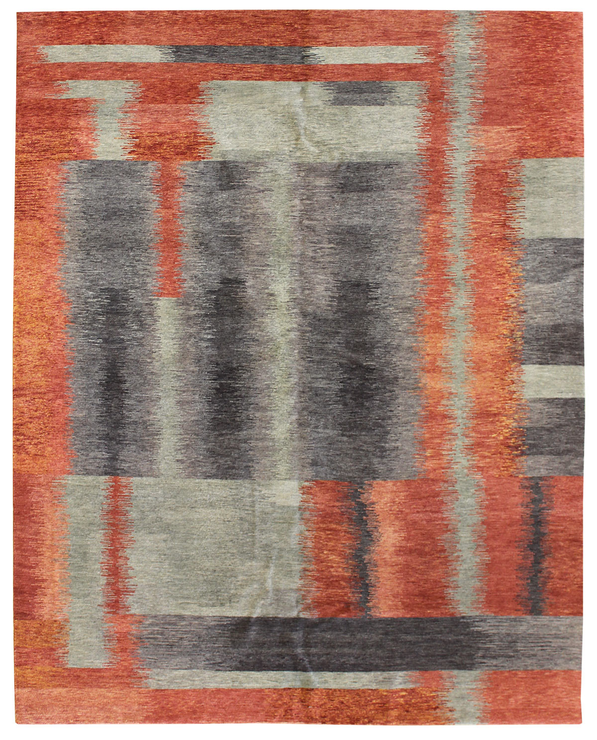 Alfonsina Handwoven Contemporary Rug J47315: Gray, orange, and rust abstract design.