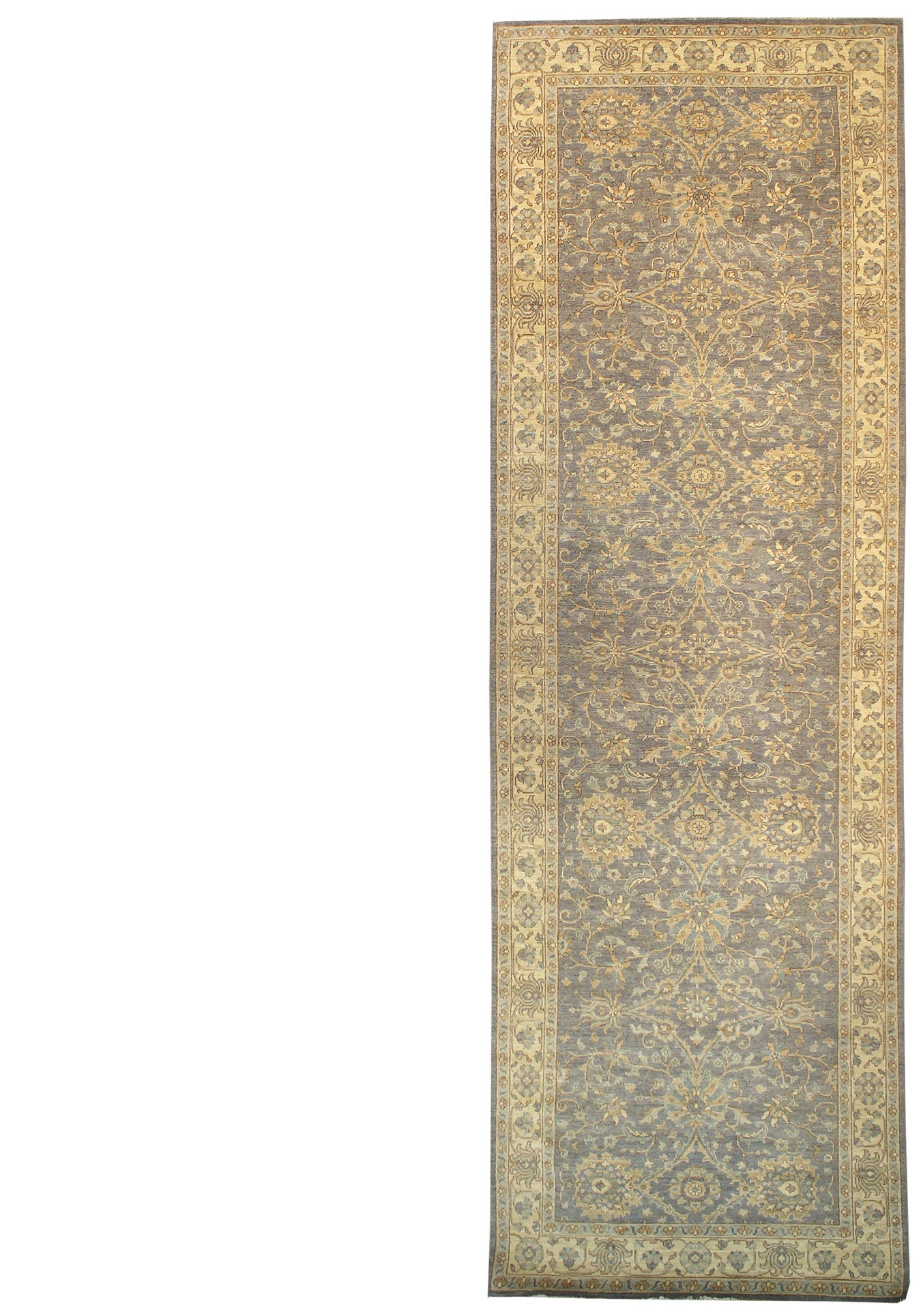Agra Handwoven Traditional Rug J50705: Grey and beige handwoven rug with intricate floral pattern.