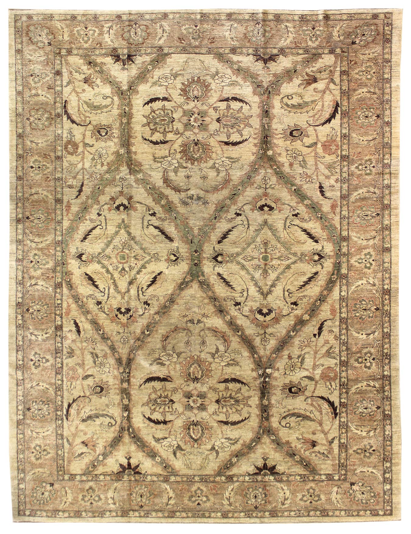 Agra Handwoven Traditional Rug J50876: Beige, floral pattern, intricate design.