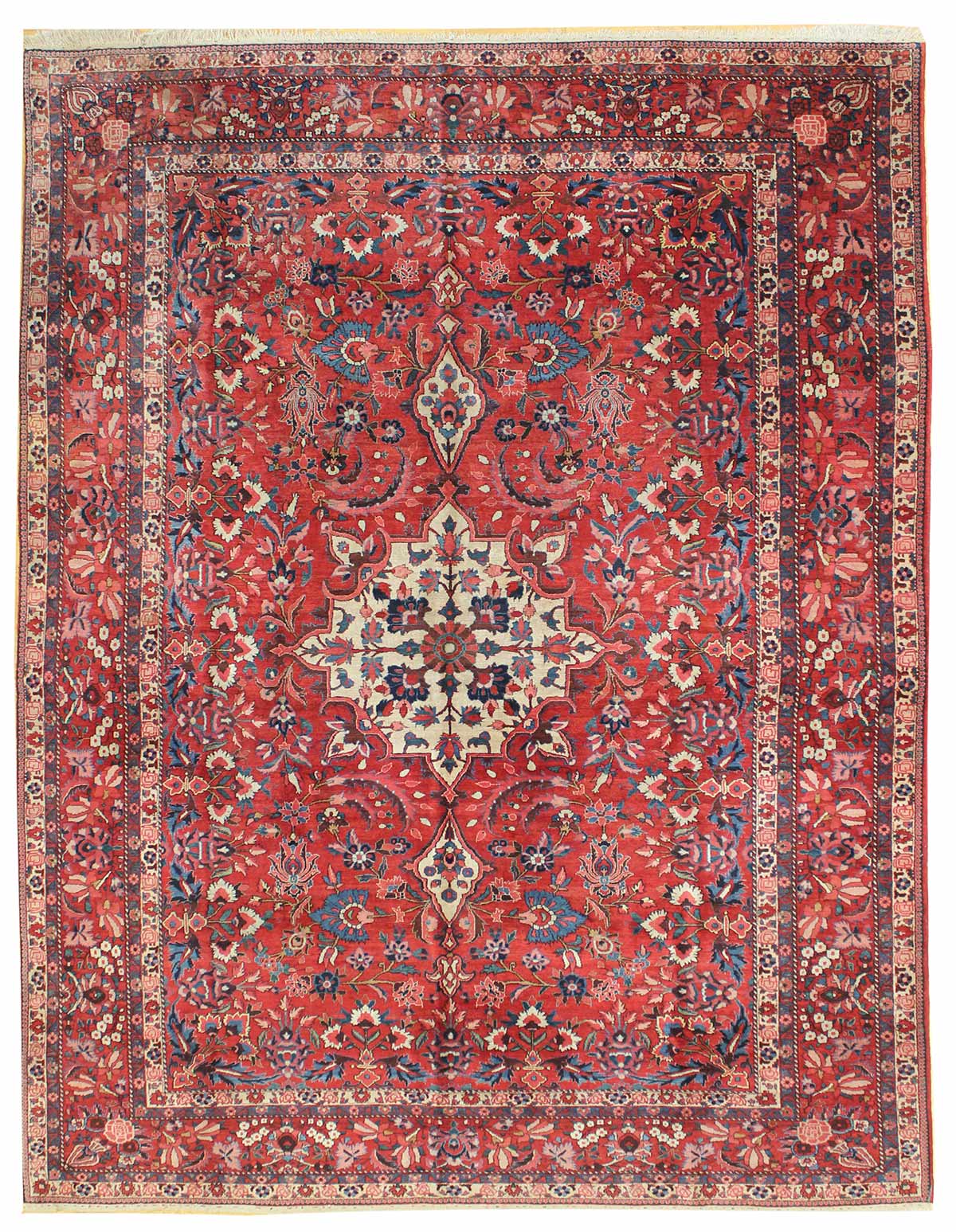 Antique Bakhtiari handwoven rug, JF6967, red floral pattern.