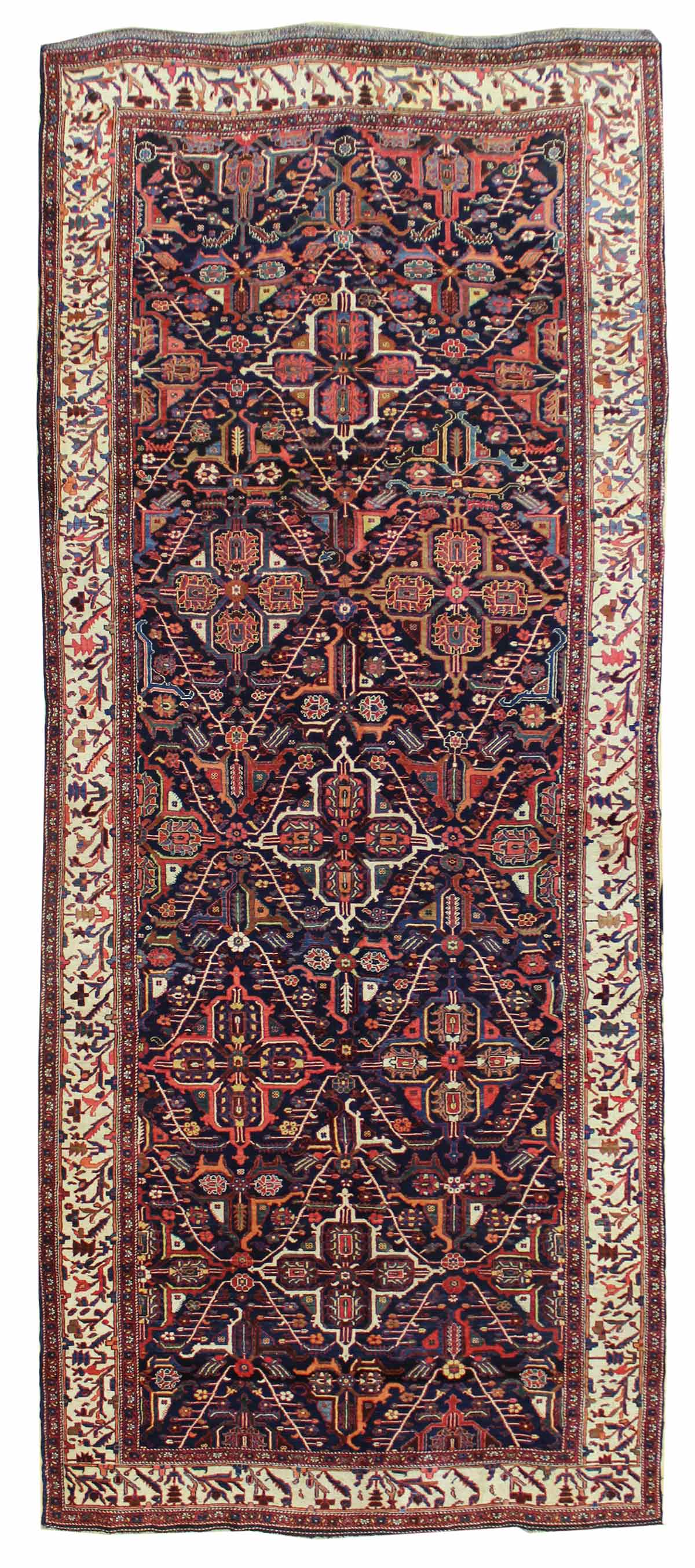 Antique Bijar Handwoven Rug JF6392: Traditional design, navy, red, ivory, intricate detail.