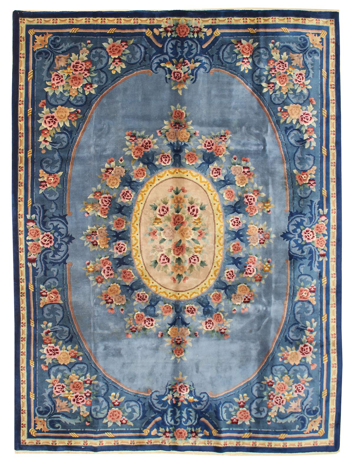 Antique Deco handwoven rug, JF6891, features a blue floral design.