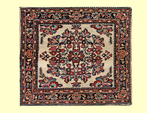 Antique Dergazine handwoven rug, JF3870, features a floral design in red, blue, and cream.