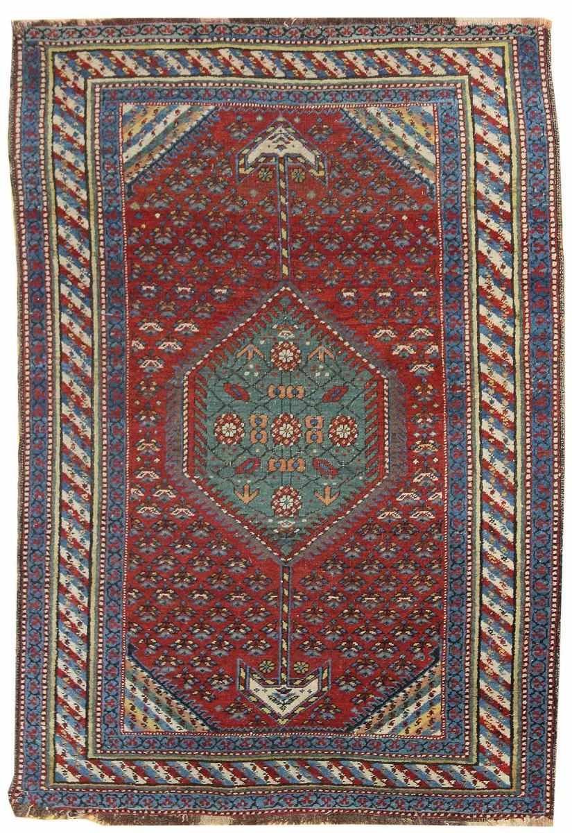 Antique Bijar handwoven tribal rug JF5575: Red, blue, and ivory intricate design.