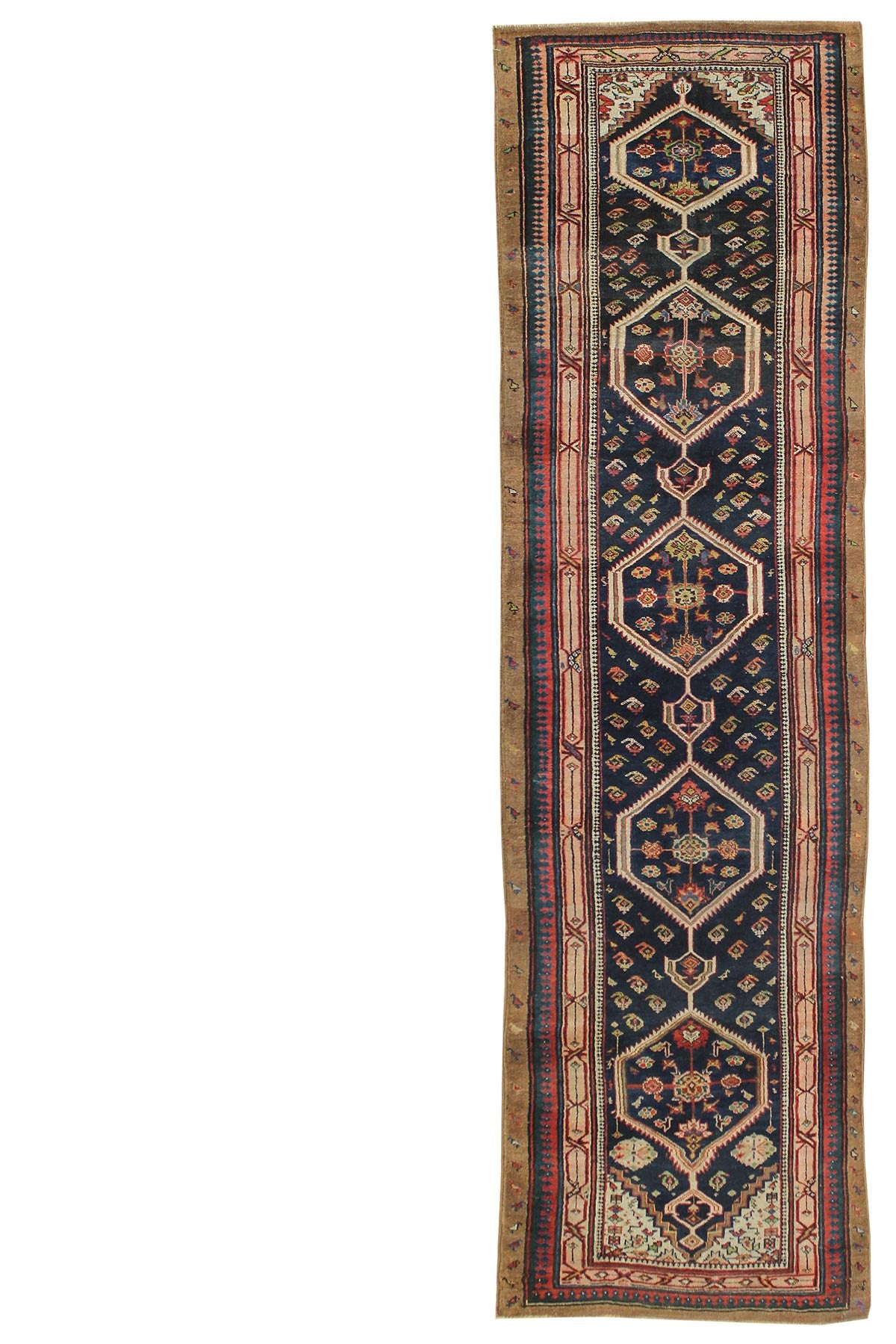 Antique Bijar handwoven tribal rug JF6249: navy blue, red, beige, intricate pattern.