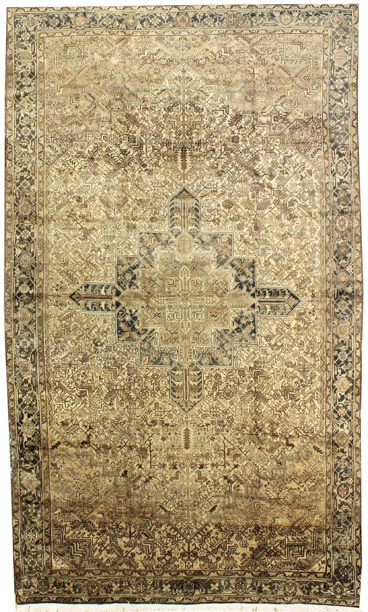 Antique Heriz handwoven tribal rug JF5231: beige & brown, intricate design.