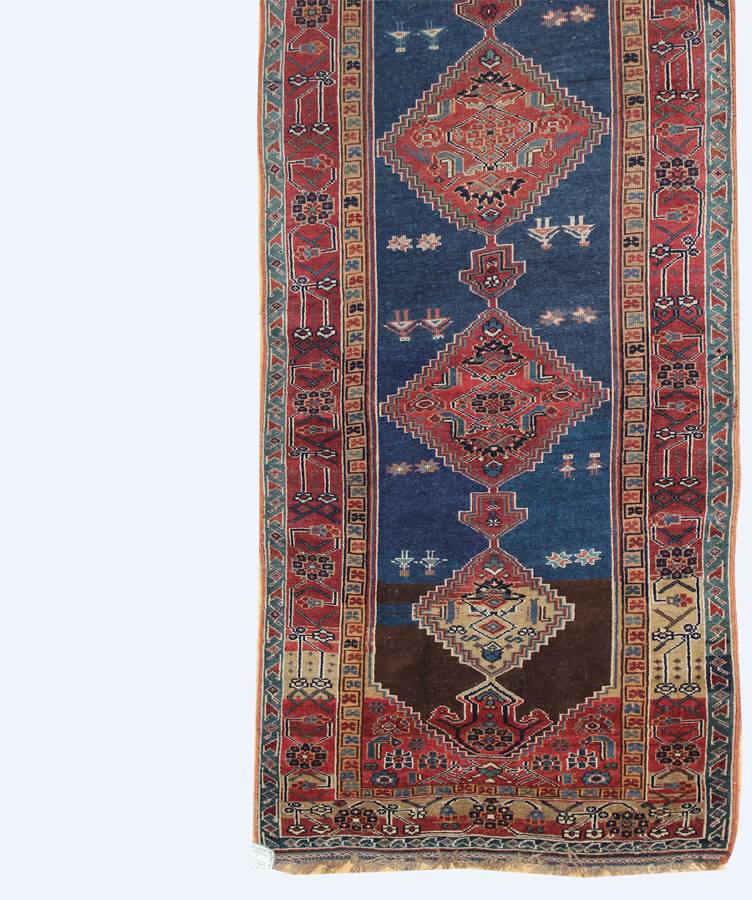 Antique NW Persian Handwoven Tribal Rug J10253: richly colored, detailed runner with intricate tribal designs.