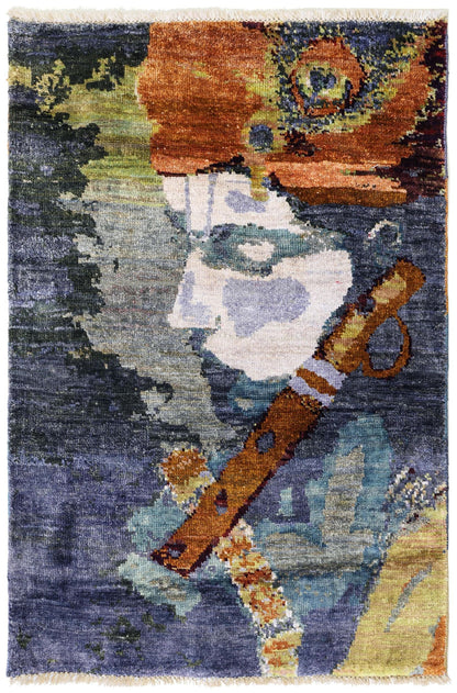 Hindi Art Handwoven Contemporary Rug
