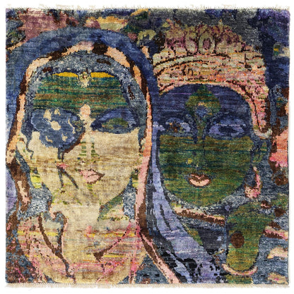 Hindi Art Handwoven Contemporary Rug