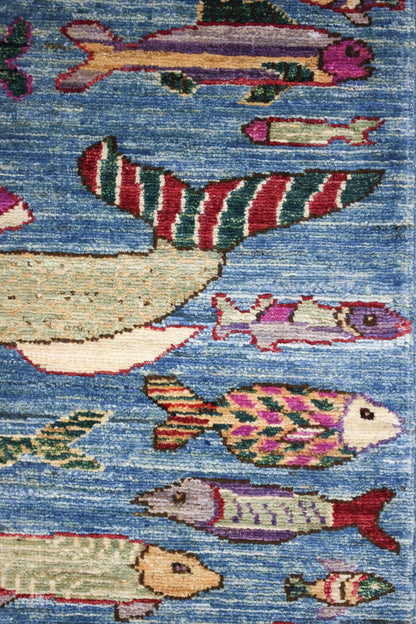 Small Fish Handwoven Contemporary Rug, J70539