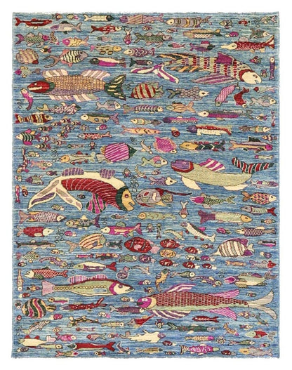 Small Fish Handwoven Contemporary Rug