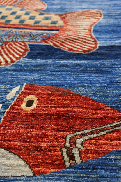 Three Fish Handwoven Contemporary Rug, J80299
