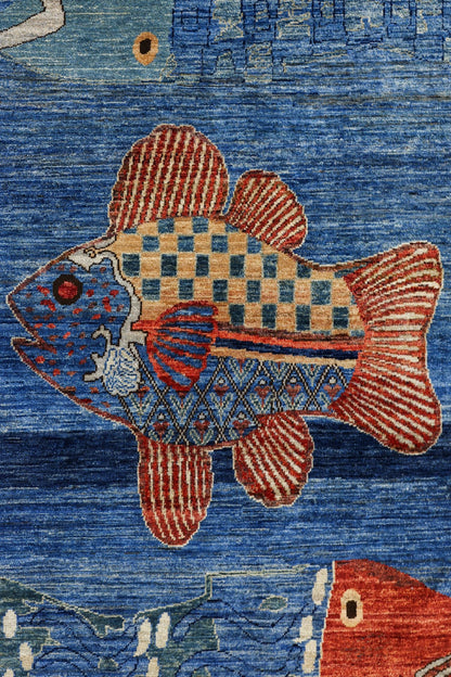 Three Fish Handwoven Contemporary Rug, J80299