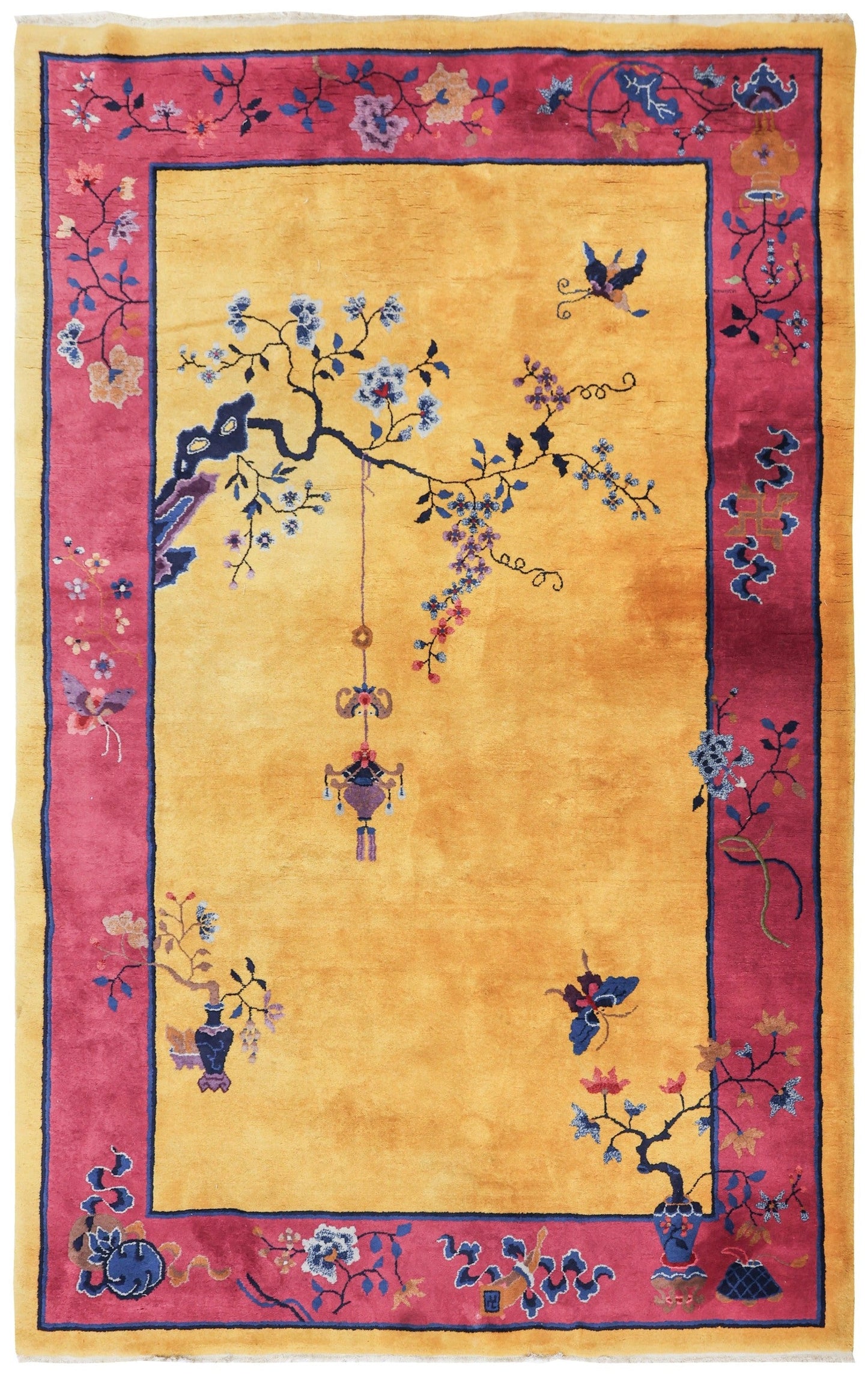Antique Art Deco Handwoven Traditional Rug