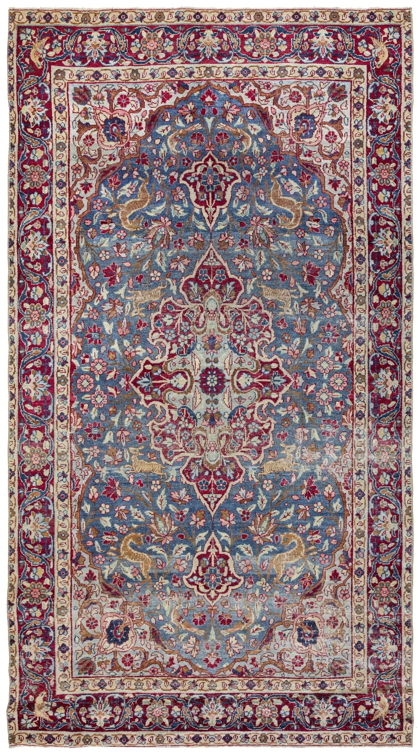 Vintage Hunting Mashad Handwoven Traditional Rug