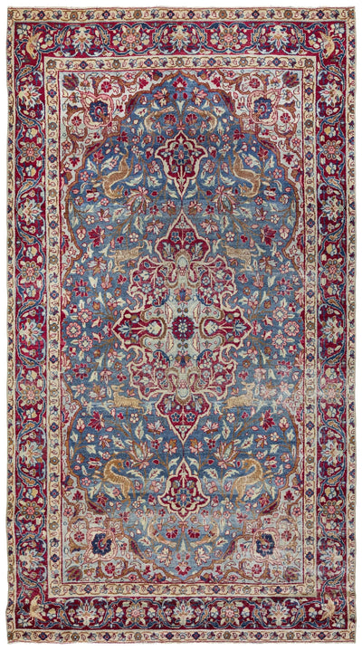 Vintage Hunting Mashad Handwoven Traditional Rug