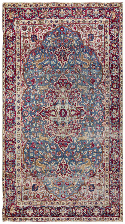 Vintage Hunting Mashad Handwoven Traditional Rug