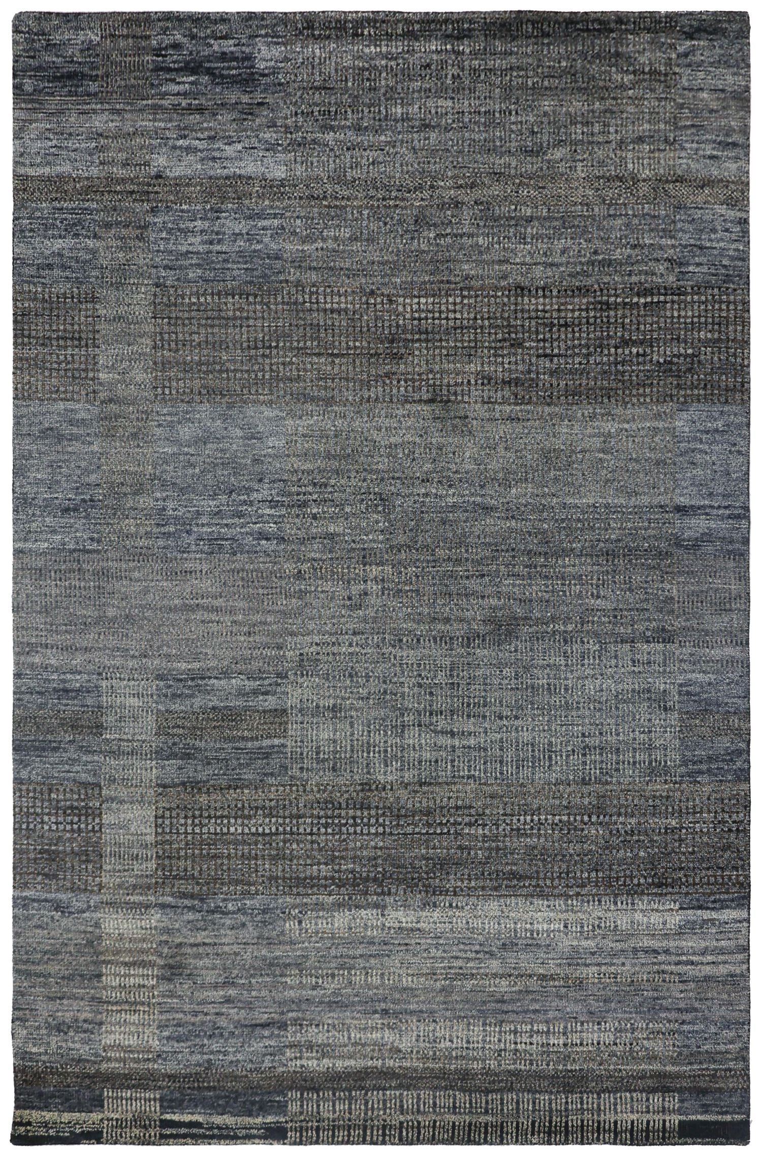 Handwoven Abstract Plaid Rug J73002: Transitional style, grey tones.
