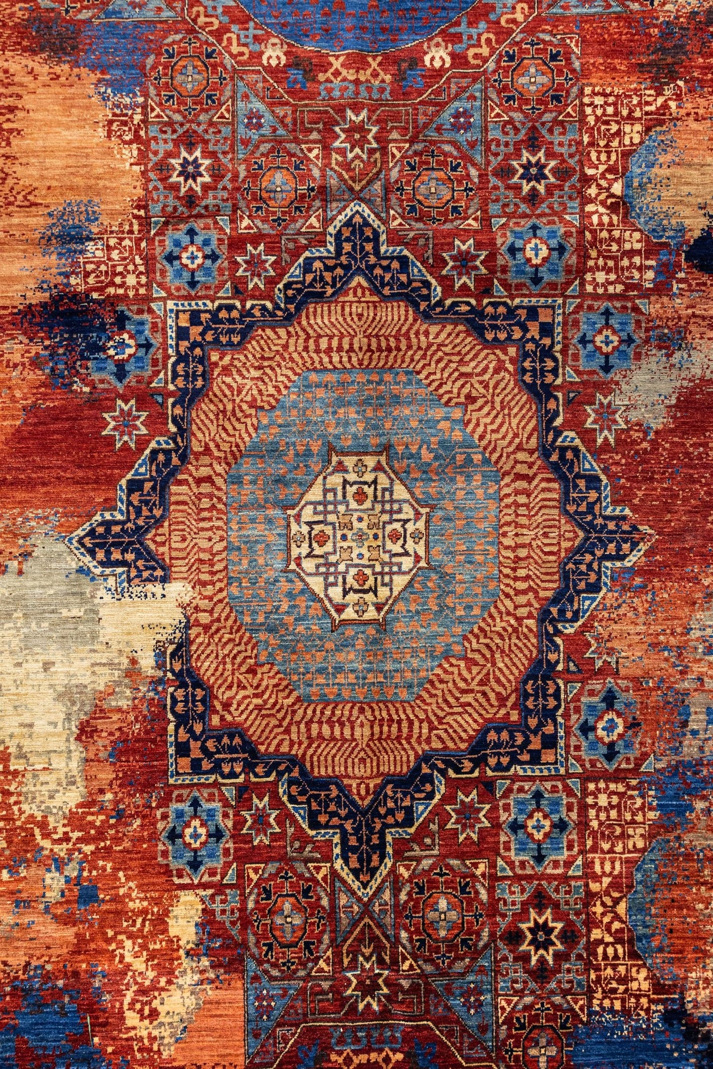Erased Mamluk Handwoven Transitional Rug, J86203