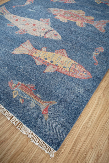 Large Fish Handwoven Transitional Rug, J87619