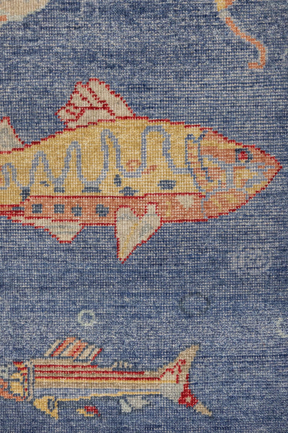 Large Fish Handwoven Transitional Rug, J87624