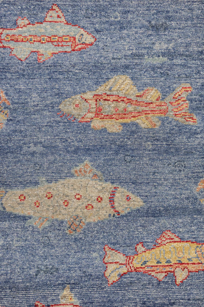 Large Fish Handwoven Transitional Rug, J87646