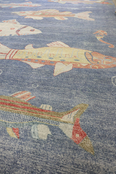 Large Fish Handwoven Transitional Rug, J71390