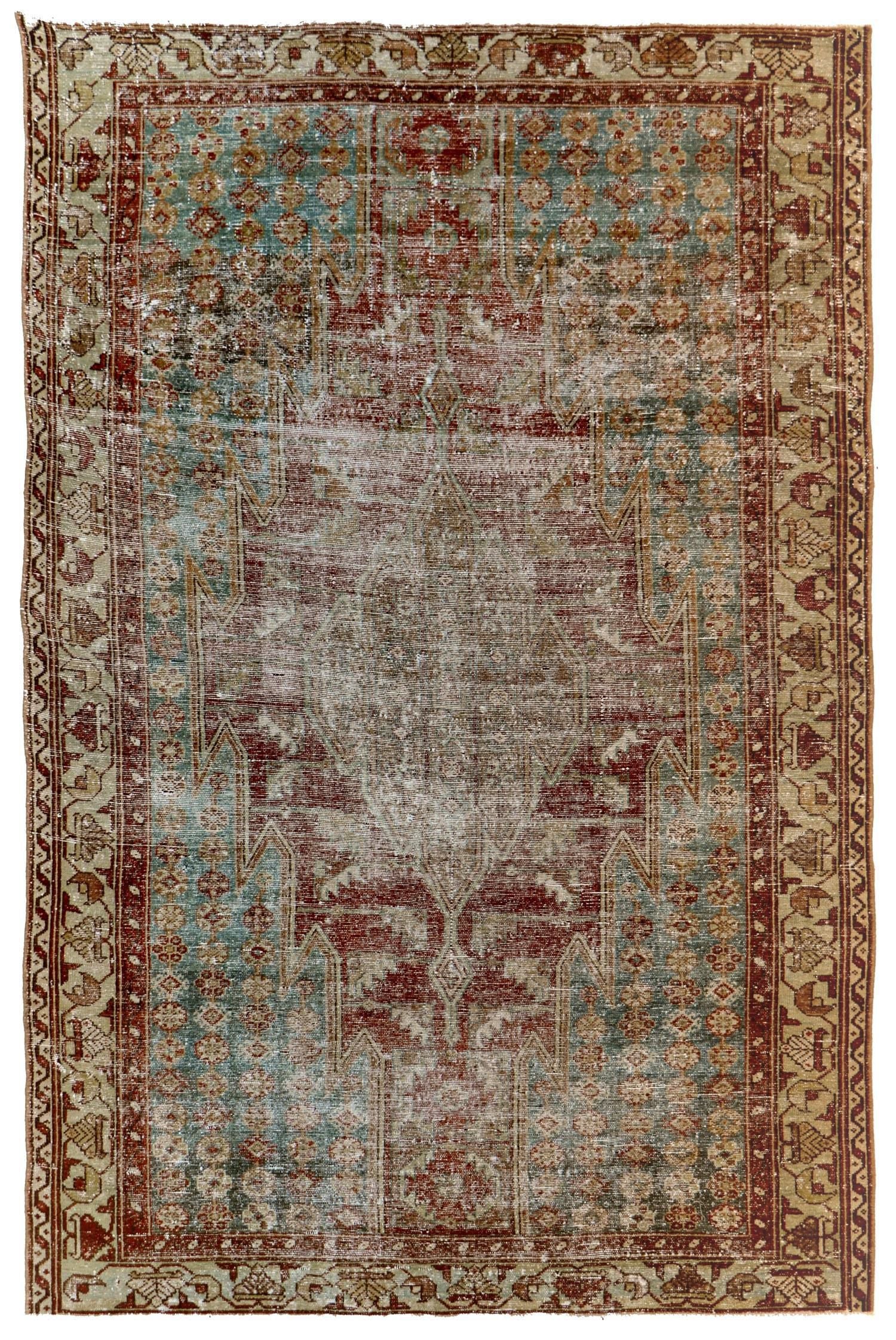 Vintage Mazlaghan Handwoven Transitional Rug