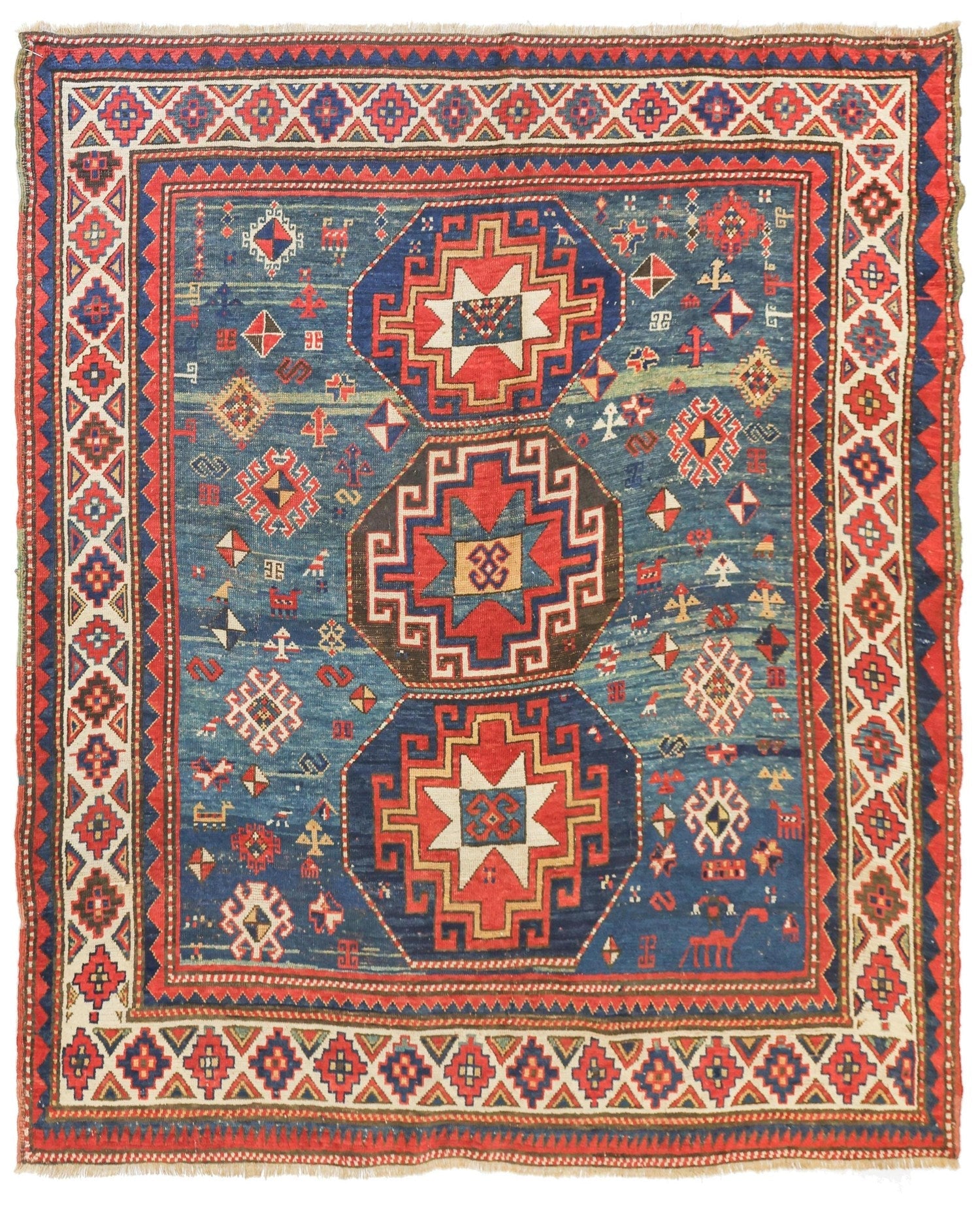 Antique Moghan Kazak Handwoven Tribal Rug