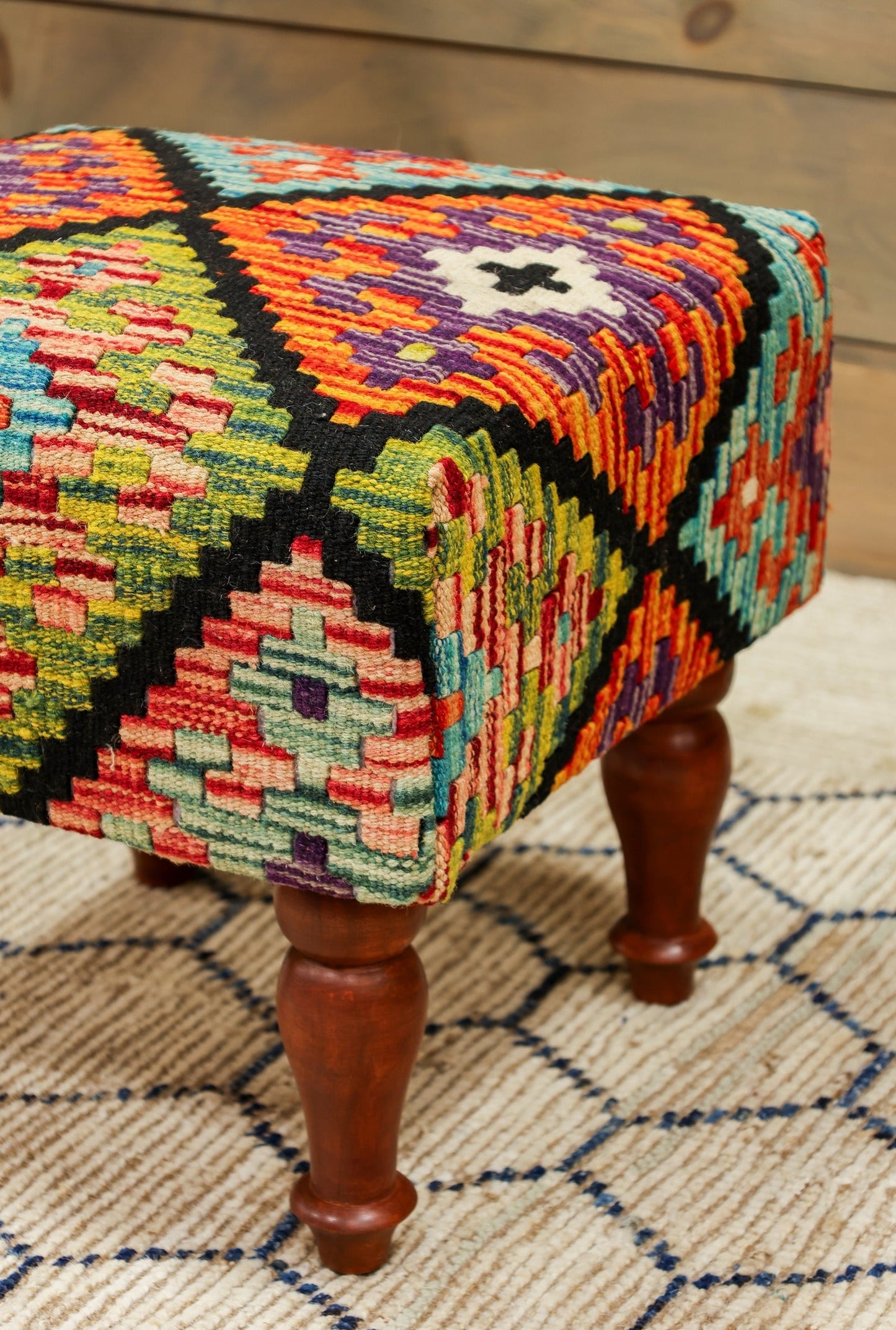 Uzbek Kilim Rug Foot Stool, J80237