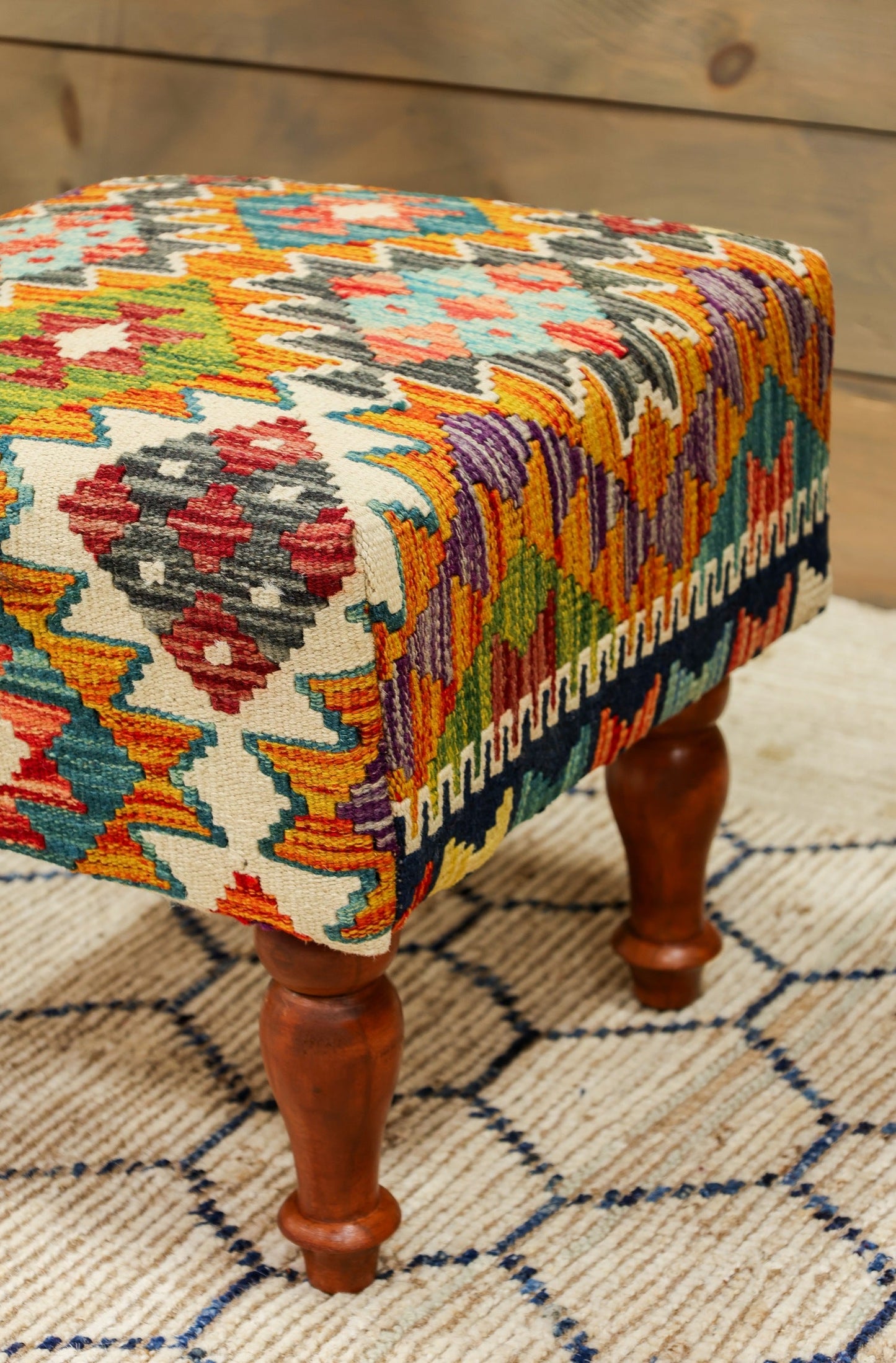 Uzbek Kilim Rug Foot Stool, J80241