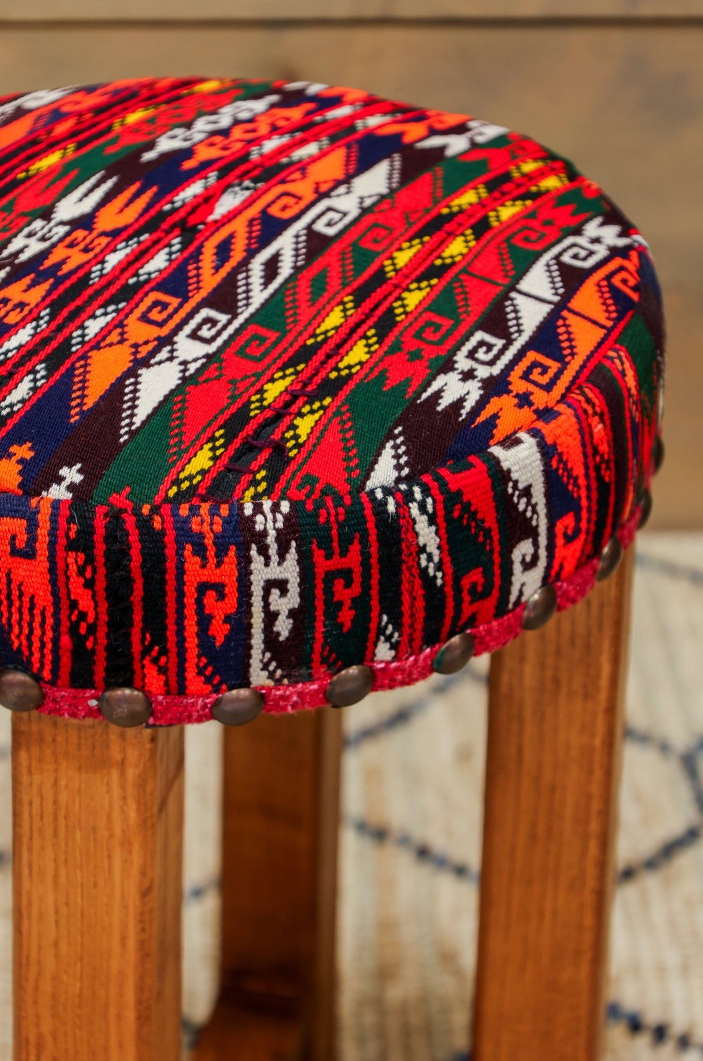 Small Uzbek Kilim Rug Stool, J80259
