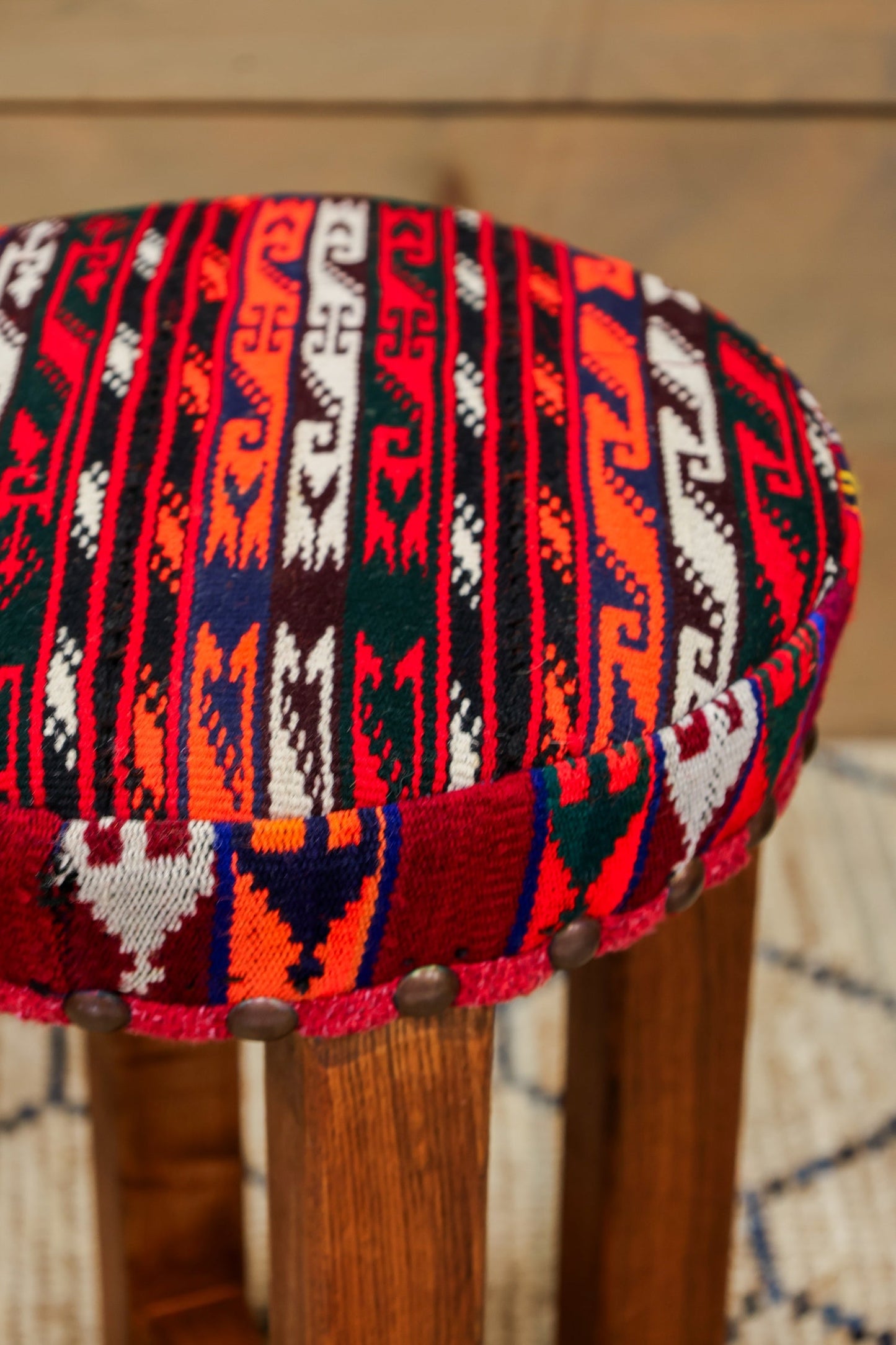 Small Uzbek Kilim Rug Stool, J80260