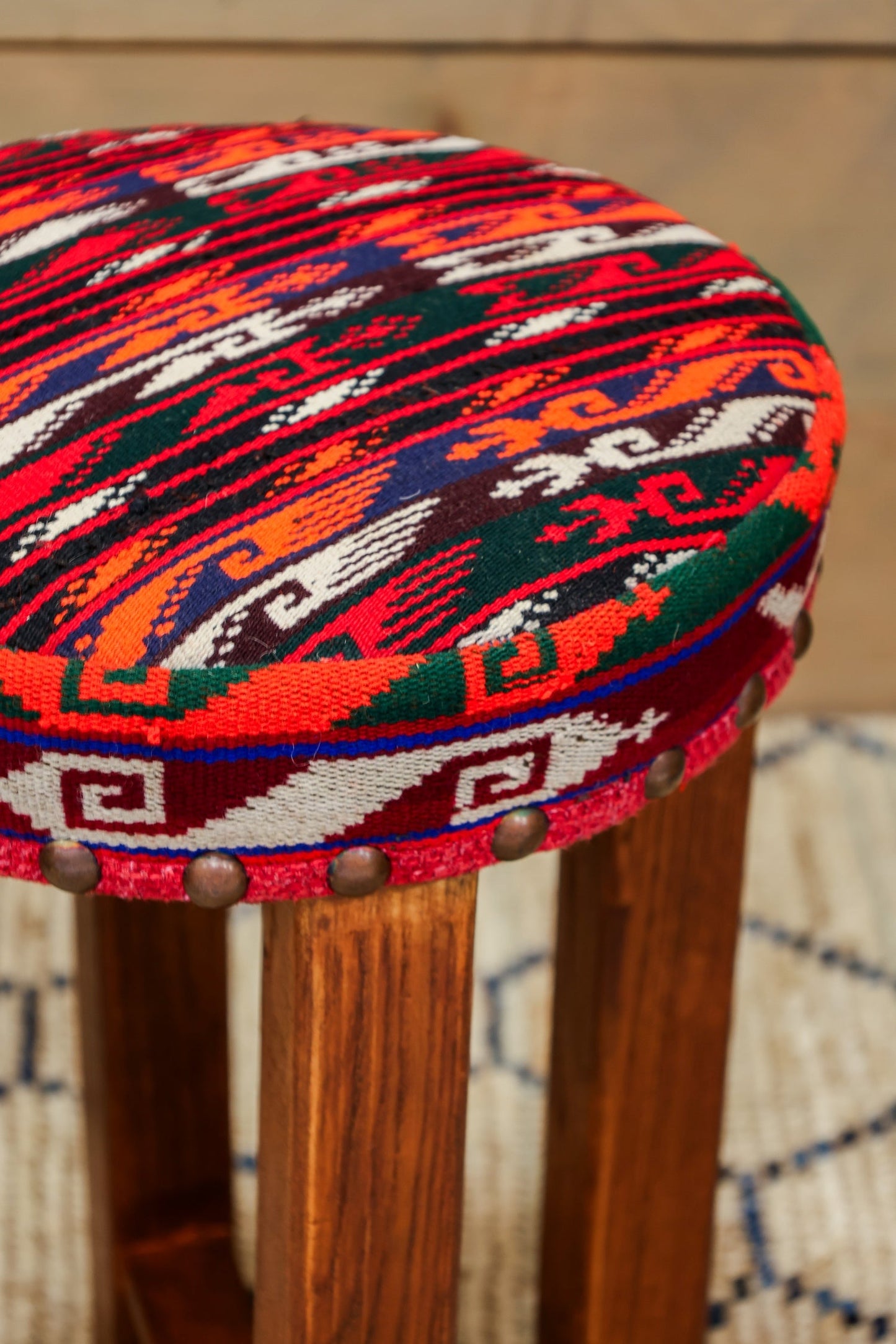 Small Uzbek Kilim Rug Stool, J80261