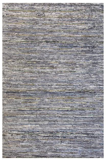 Amalgamate Handwoven Contemporary Rug J56383: Grey and beige handwoven rug with horizontal stripe pattern.
