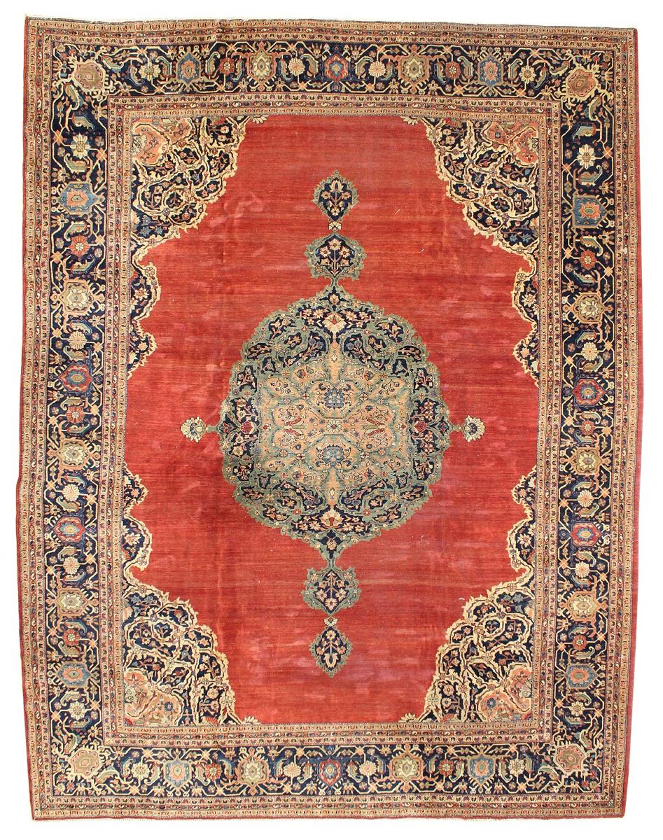 Antique Ferahan Sarouk Handwoven Rug JF5730: Red, intricate floral design, traditional Persian style.
