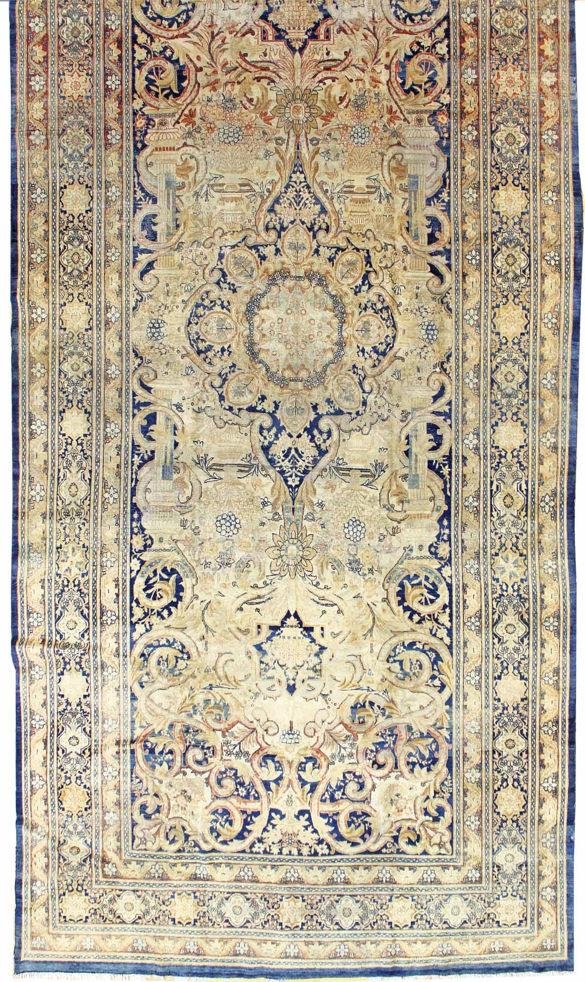 Antique Medallion Handwoven Traditional Rug JF5932: Blue & Beige, Intricate Floral Design
