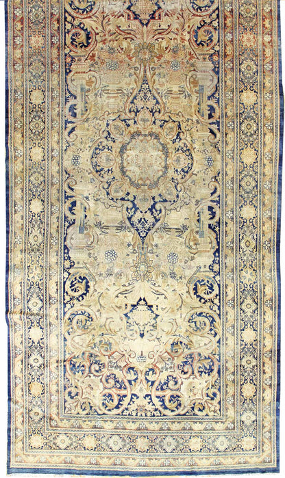 Antique Medallion Handwoven Traditional Rug JF5932: Blue & Beige, Intricate Floral Design
