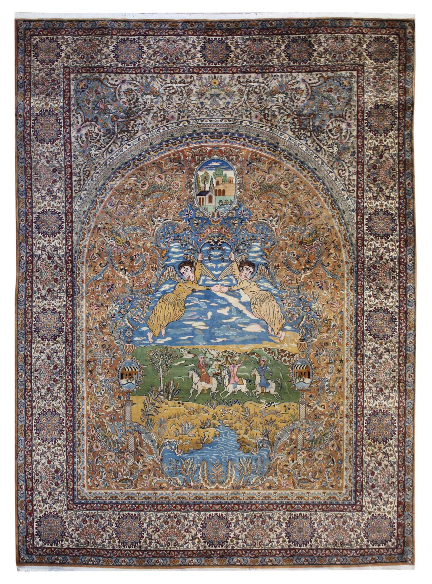 Vintage Pictorial Tabriz Handwoven Traditional Rug