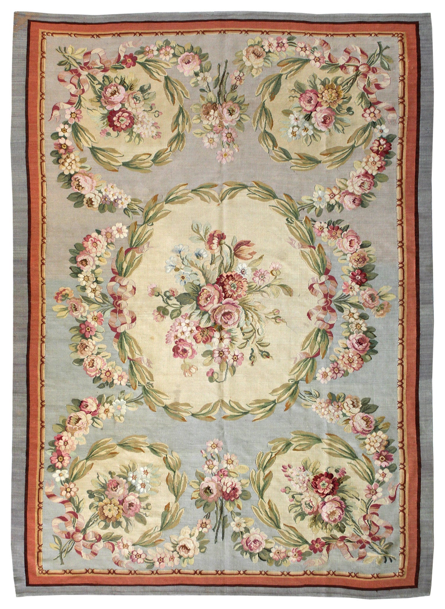 Antique Aubusson Handwoven Traditional Rug