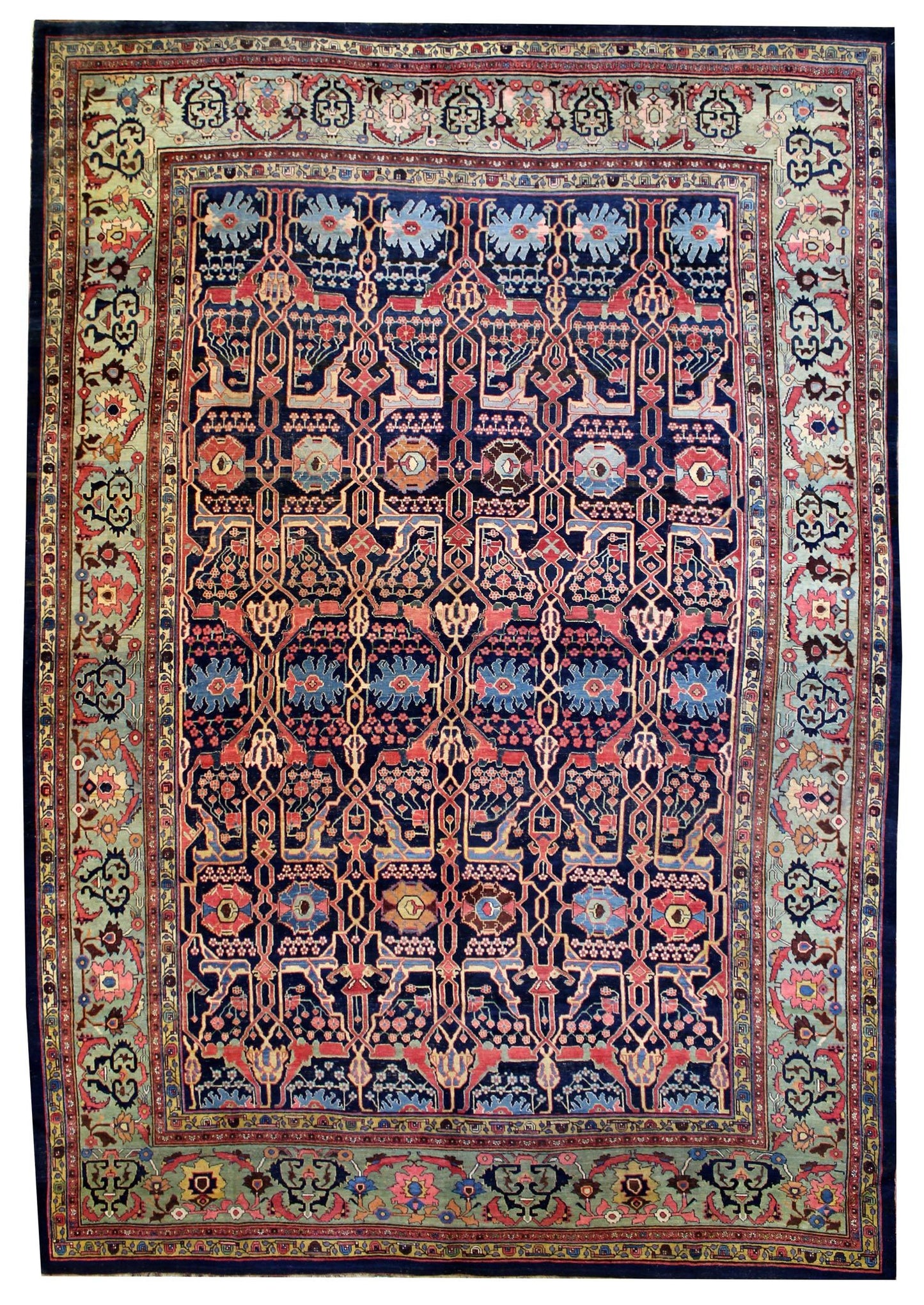 Antique Bijar Handwoven Traditional Rug JF8306: richly detailed, navy blue, handwoven rug with intricate floral and geometric patterns.
