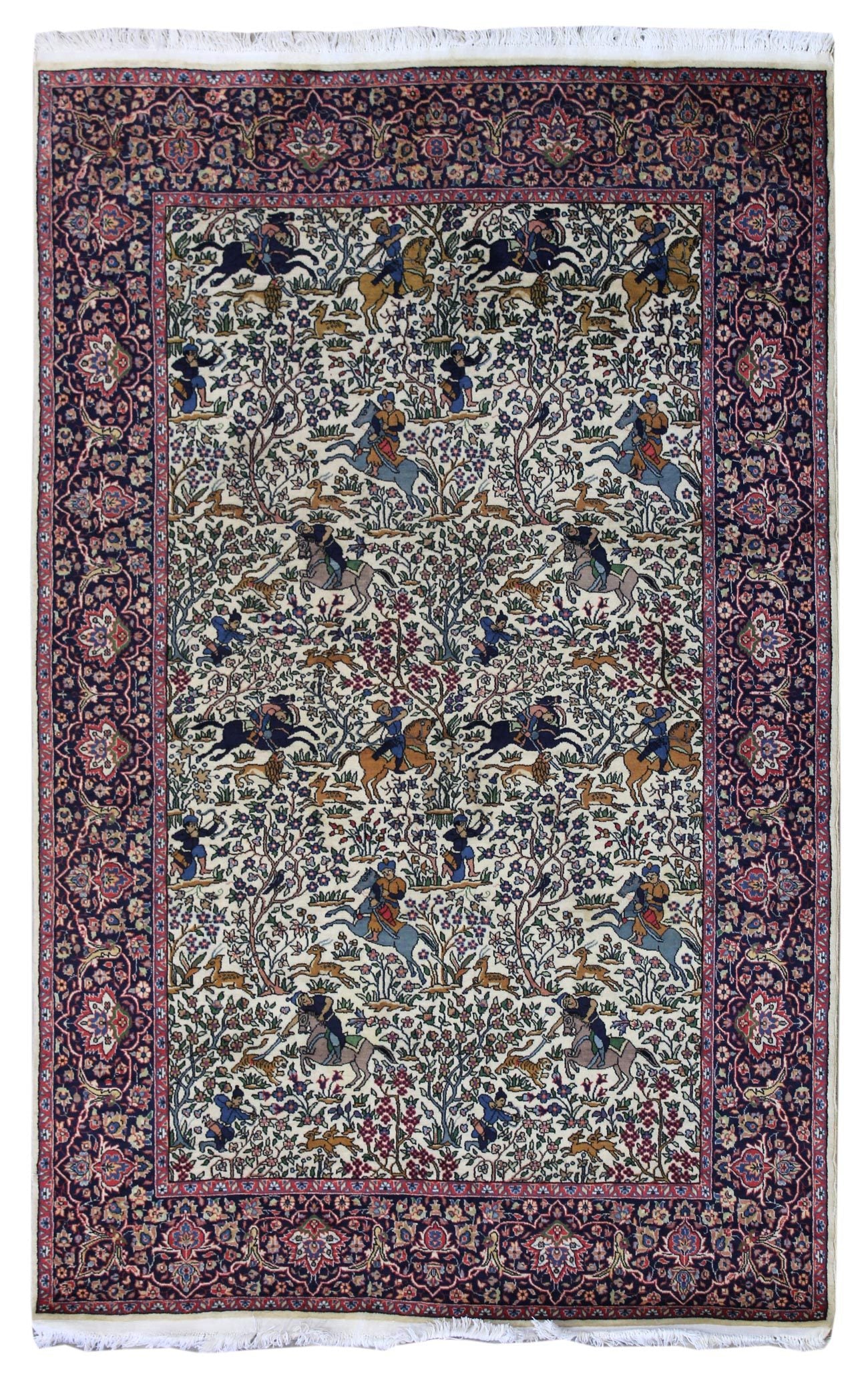 Vintage Hunting Tabriz Handwoven Traditional Rug