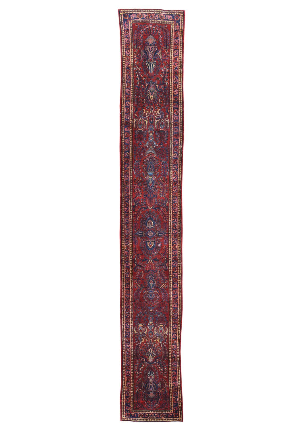 Antique Lilihan handwoven traditional rug, JF8162, red and blue floral pattern.
